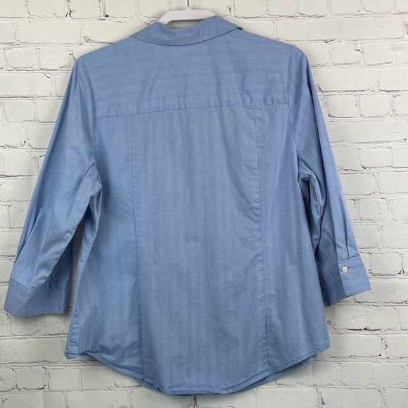 Lane Bryant Shirt Blue Herringbone Sz 16 Button Front Stretch 3/4 Sleeve V-Neck - Picture 5 of 11